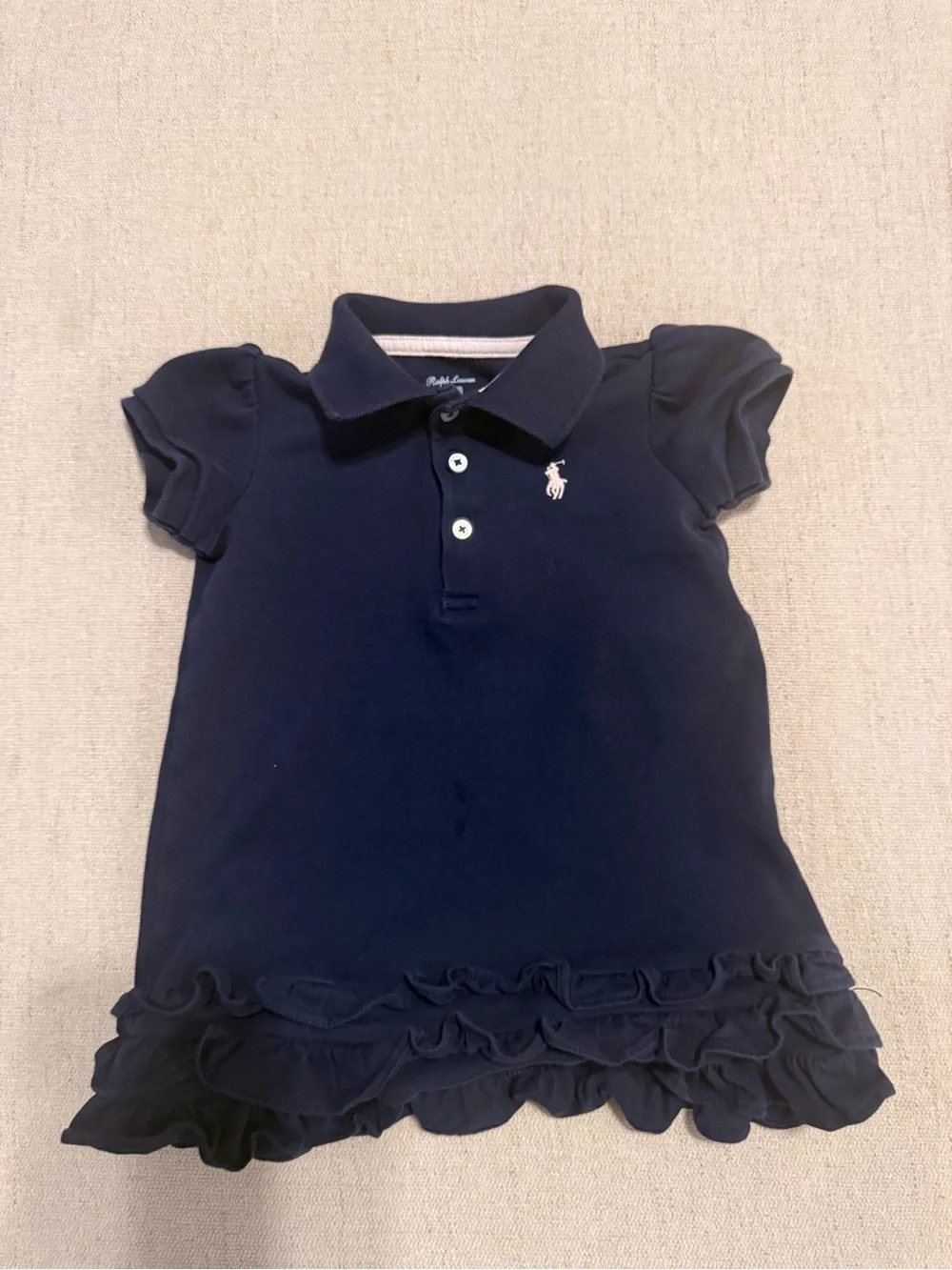 Ralph Lauren Navy Girls Polo Top with Ruffle Hem